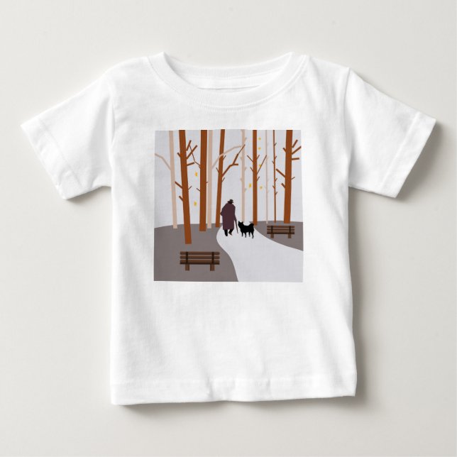 T-shirt Pour Bébé Une promenade avec un chien (Devant)