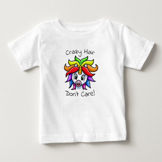 T-shirt Pour Bébé Unicorn Crazy Hair s'en fiche (Devant)