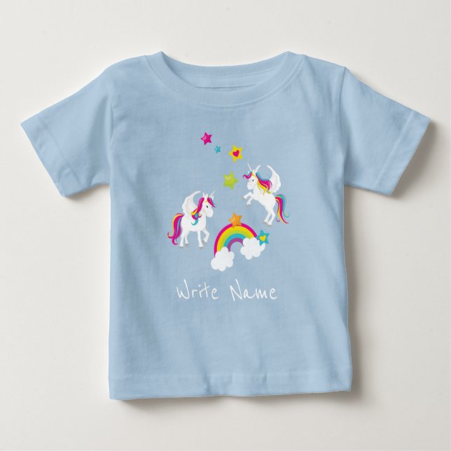 T-shirt Pour Bébé Unicorn Rainbow Stars. Fairy Tale Baby Tee (Devant)