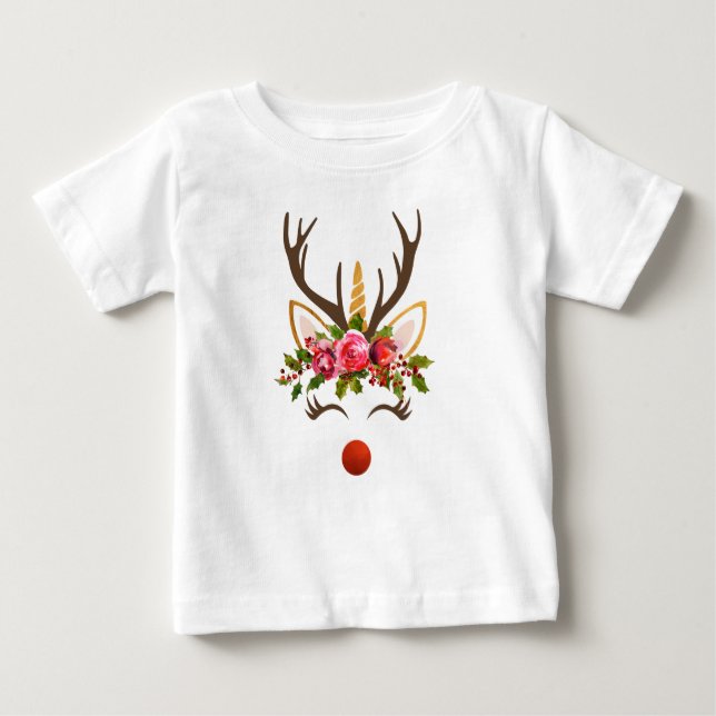 T-shirt Pour Bébé Unicorn Reindeer / Noël (Devant)