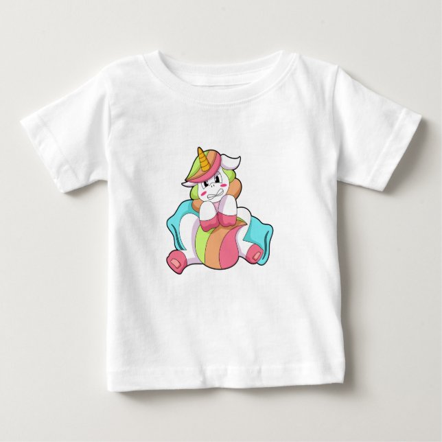 T-shirt Pour Bébé Unicorn shy with Pillow (Devant)