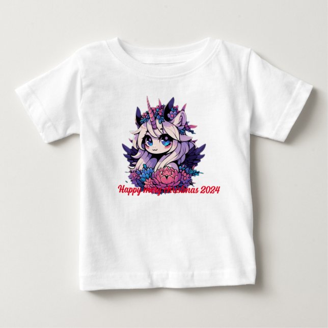 T-shirt Pour Bébé "Unicorne à fleurs célestes" (Devant)