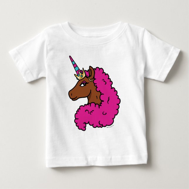 T-shirt Pour Bébé Unicorne Afro Rose Chaud (Devant)