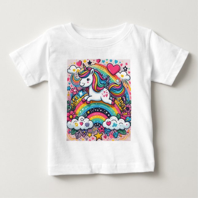 T-shirt Pour Bébé Unicorne arc-en-ciel (Devant)