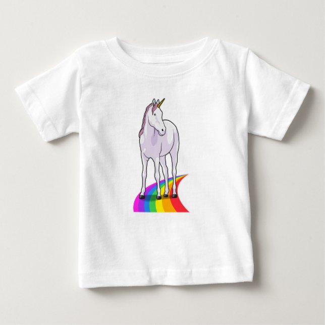 T-shirt Pour Bébé Unicorne avec arc-en-ciel (Devant)