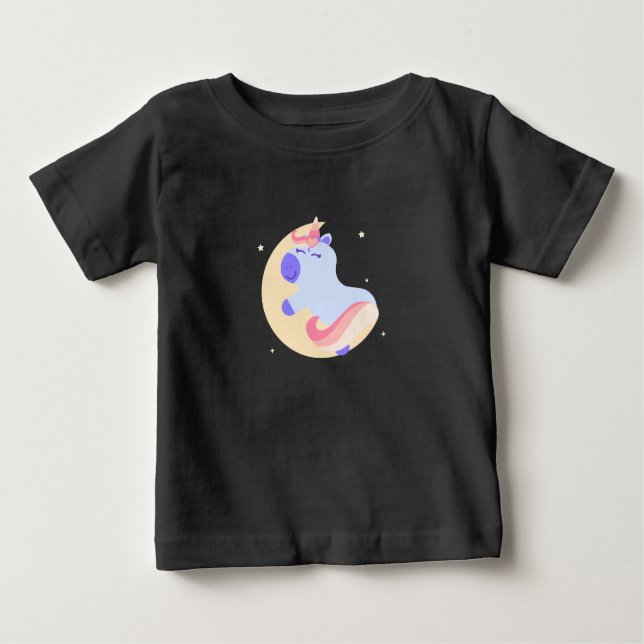 T-shirt Pour Bébé Unicorne magique sur la Lune - Personnalisée Baby  (Devant)