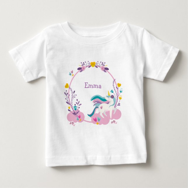 T-shirt Pour Bébé Unicorne mignonne avec nom (Devant)