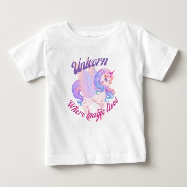 T-shirt Pour Bébé Unicorne où vivait la magie (Devant)