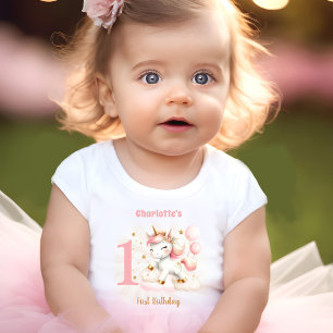 T-shirt Pour Bébé Unicorne rose Fille 1er Anniversaire Nom Baby T-sh