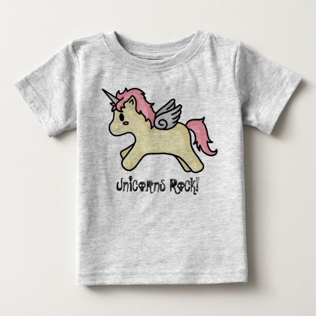 T-shirt Pour Bébé Unicorns Rock [rose] bébé rameper (Devant)