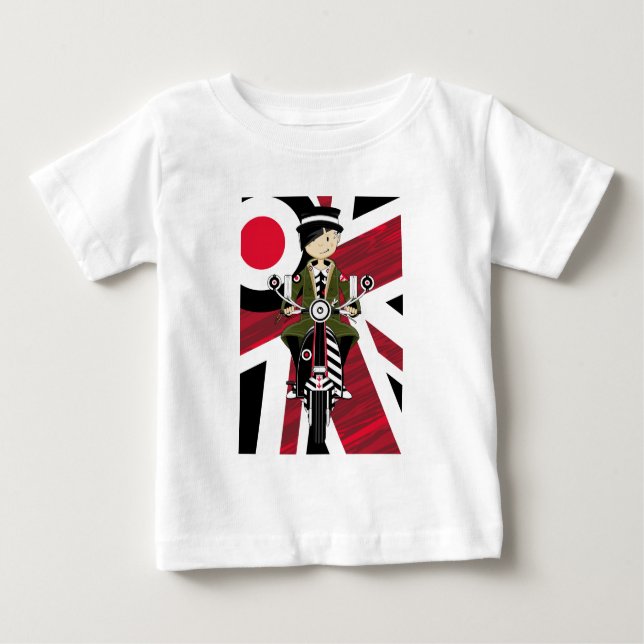 T-shirt Pour Bébé Union Jack Mod Girl sur scooter (Devant)