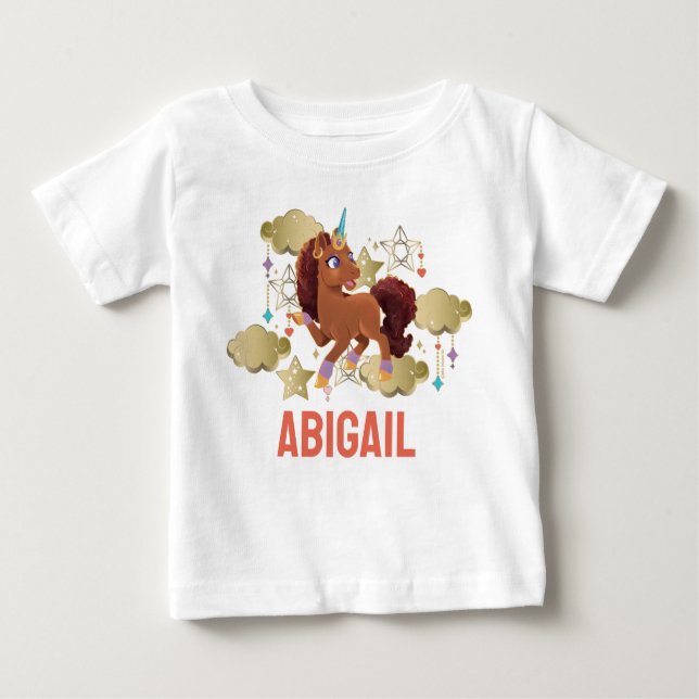 T-shirt Pour Bébé Unique aux étoiles et aux nuages Unicorne (Devant)