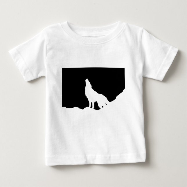 T-shirt Pour Bébé Unique Noir & Blanc Pop Art Wolf Silhouette (Devant)