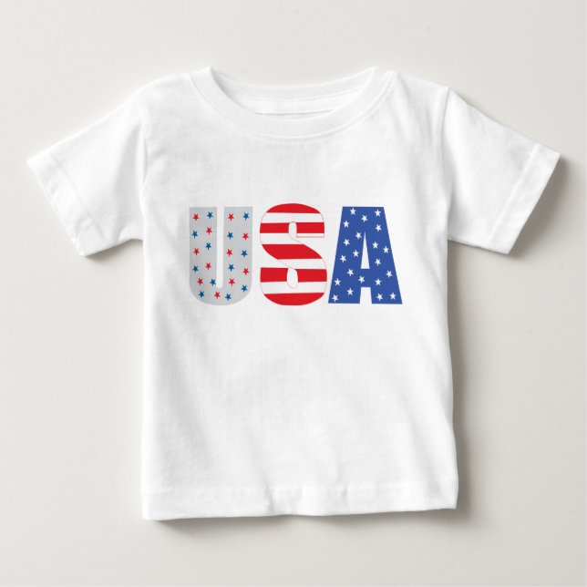 T-shirt Pour Bébé USA Stars Grandes Amérique Rouge Blanc Et Bleu (Devant)