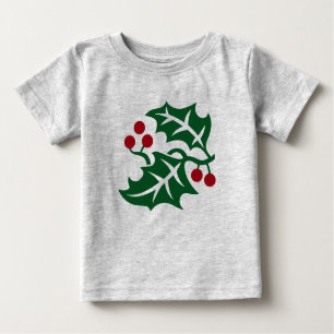 T-shirt Pour Bébé Vacances de Noël Green Holly et Red Berries