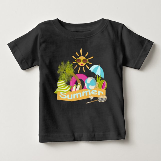 T-shirt Pour Bébé Vacances plage d'été soleil souriant en lunettes d (Devant)
