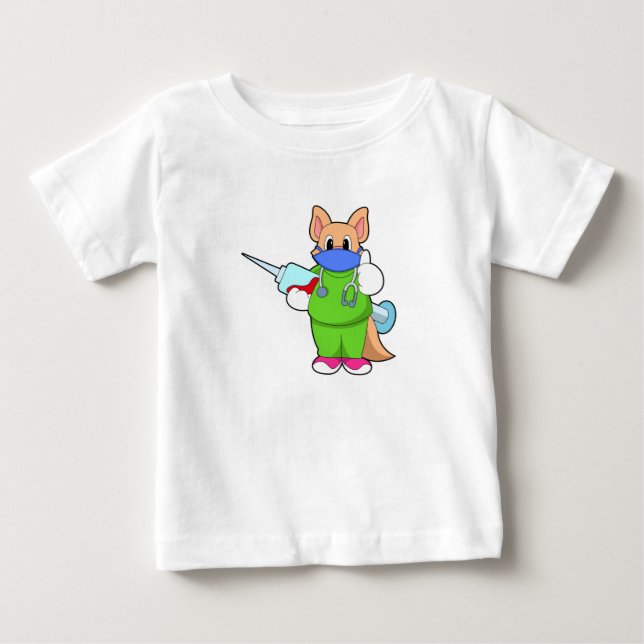 T-shirt Pour Bébé Vaccination au chat avec seringue (Devant)