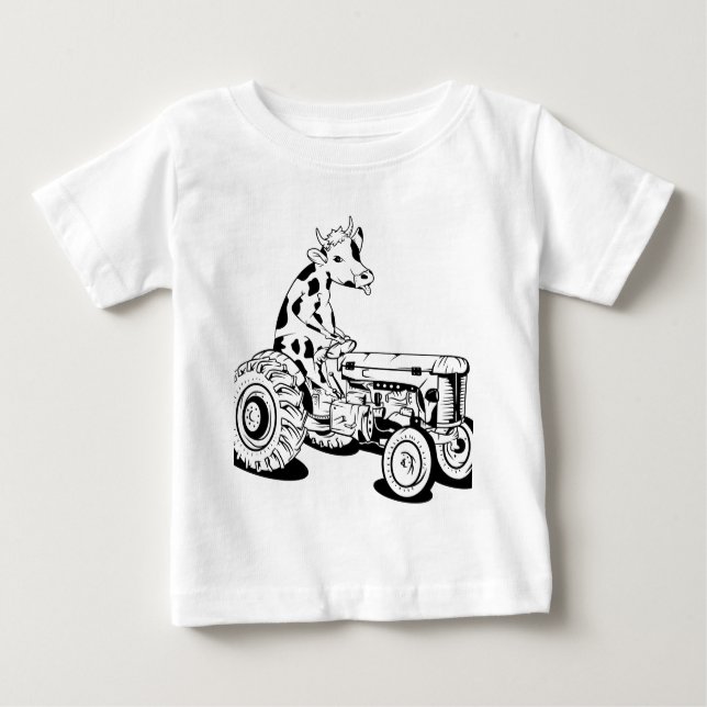T-shirt Pour Bébé Vache conduisant un tracteur (Devant)