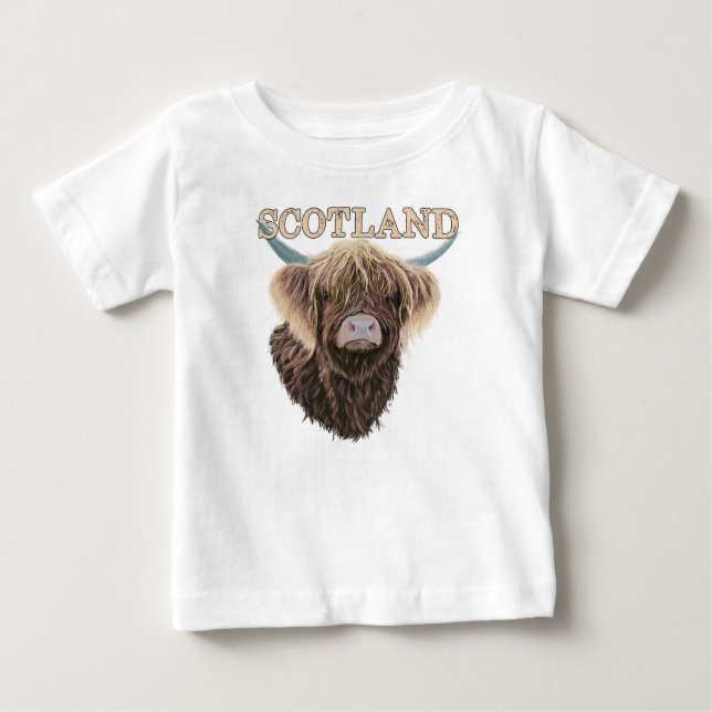 T-shirt Pour Bébé Vache écossaise Highland avec Slogan écossais (Devant)