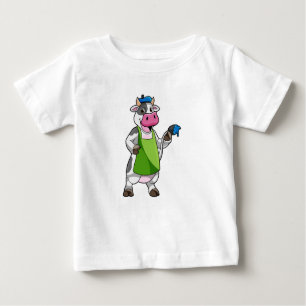 T-shirt Pour Bébé Vache en peintre avec peinture et tablier