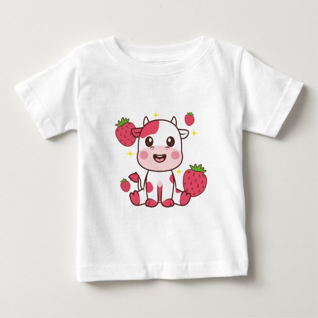 T-shirt Pour Bébé Vache fraise, Vache mignonne, Animal de compagnie  (Devant)