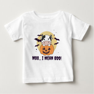 T-shirt Pour Bébé Vache Ghost Cute Kawaii Halloween Moo I Mean Boo