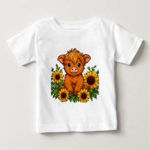 T-shirt Pour Bébé Vache mignonne avec tournesols