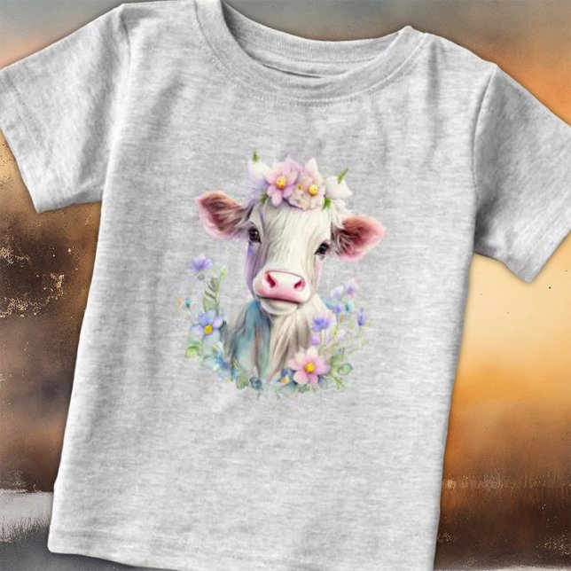 T-shirt Pour Bébé Vache mignonne dans la journée ensoleillée (Créateur téléchargé)