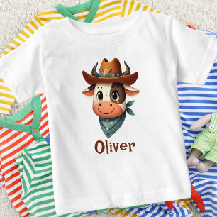 T-shirt Pour Bébé Vache mignonne portant un chapeau de cowboy et une