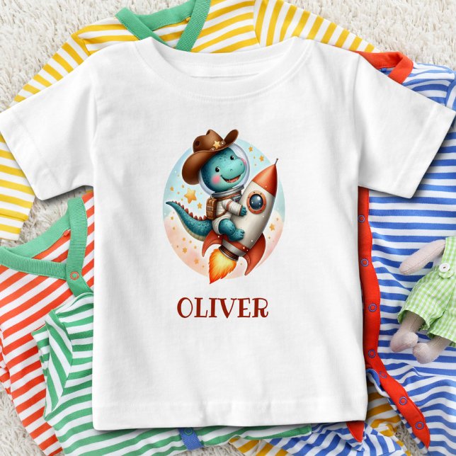 T-shirt Pour Bébé Vacher de l'espace mignon Trex sur une fusée spati (Créateur téléchargé)