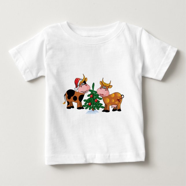 T-shirt Pour Bébé Vaches à Noël (Devant)