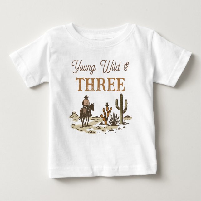 T-shirt Pour Bébé Vachette Marron Rustique Cowboy Jeune, Sauvage Tro (Devant)