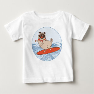 T-shirt Pour Bébé Vague à cheval heureux chien de carlin sur la plan