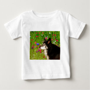 T-shirt Pour Bébé Valentine Frontière Collie avec de belles fleurs