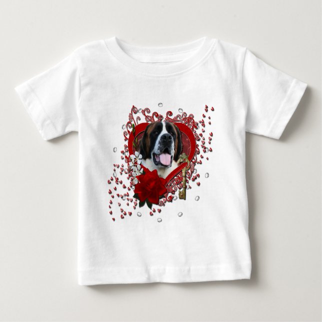 T-shirt Pour Bébé Valentines - clé à mon coeur - St Bernard - Mae (Devant)
