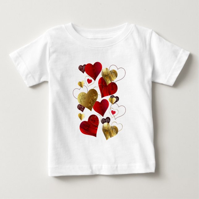 T-shirt Pour Bébé Valentines dorées et rouges (Devant)