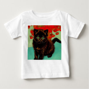 T-shirt Pour Bébé Van Gogh Chat noir Fleurs rouges