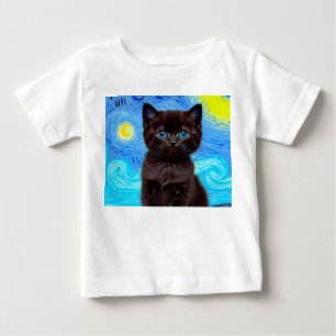 T-shirt Pour Bébé Van Gogh Starry Night Black Cat
