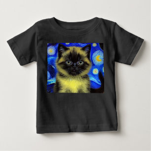 T-shirt Pour Bébé Van Gogh Starry Nuit Siamese Cat