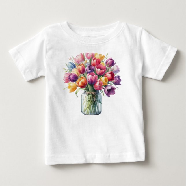 T-shirt Pour Bébé Vase de fleurs de tulipe (Devant)