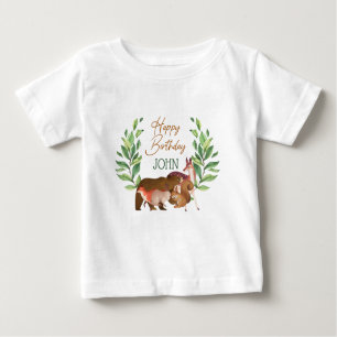 T-shirt Pour Bébé Végétation Forêt Boisée Animaux Joyeux Anniversair