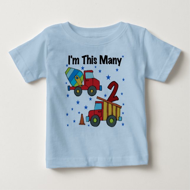 T-shirt Pour Bébé Véhicules de construction 2e cadeau d'anniversaire (Devant)