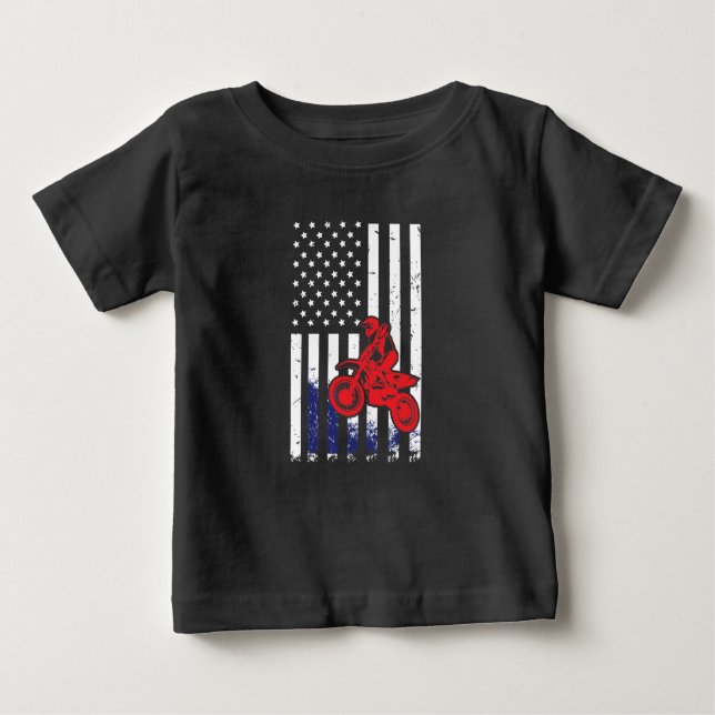 T-shirt Pour Bébé Vélo de saleté de drapeau américain de motocross (Devant)