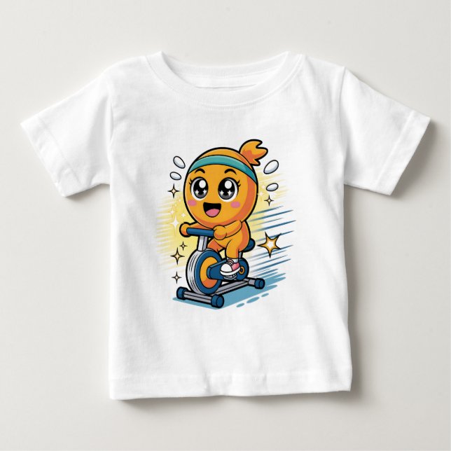 T-shirt Pour Bébé Vélo d'exercice de cyclisme orange mignon dessin a (Devant)