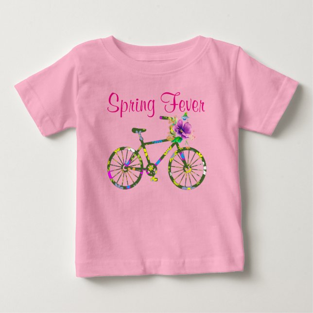 T-shirt Pour Bébé Vélo Floral Rétro Fièvre du Printemps (Devant)