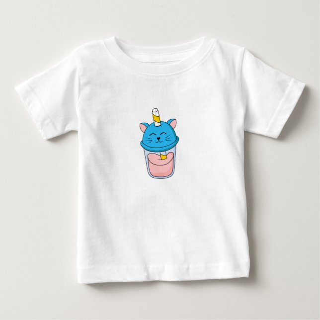 T-shirt Pour Bébé Verre Bleu de Chat de Jus  (Devant)