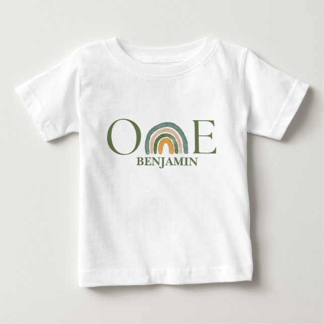 T-shirt Pour Bébé Vert arc-en-ciel Aquarelle 1er anniversaire (Devant)
