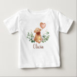T-shirt Pour Bébé Vert Ours Teddy Bear Bear Balloon Brown<br><div class="desc">Un joli costume de bébé avec une illustration peinte à la main d'un bébé avec ballon.</div>