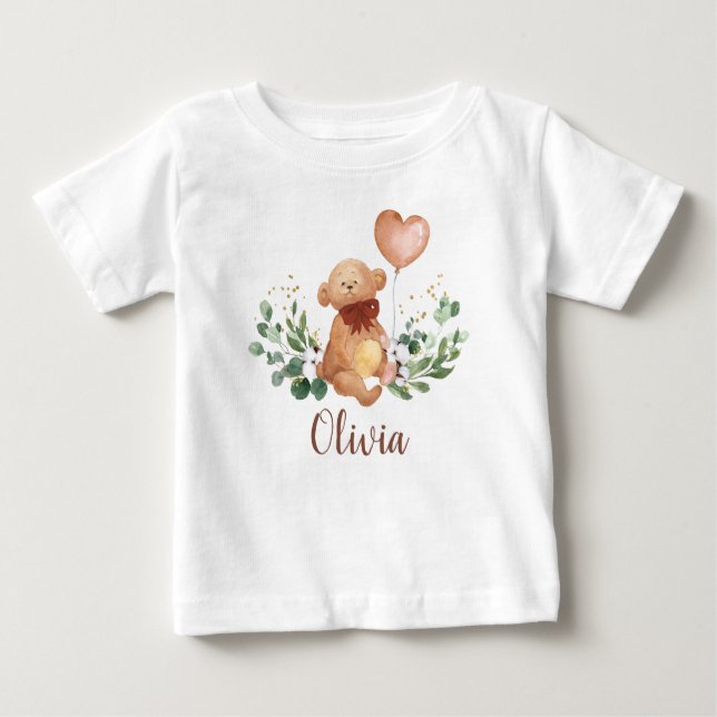 T-shirt Pour Bébé Vert Ours Teddy Bear Bear Balloon Brown (Devant)