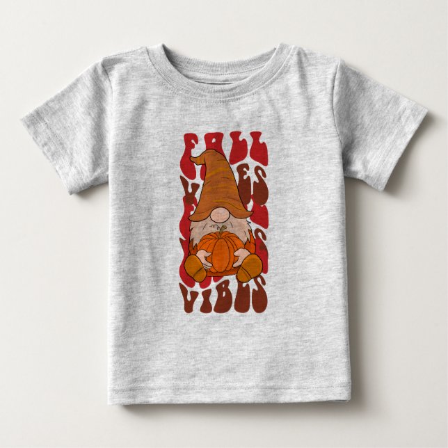 T-shirt Pour Bébé Vibes d'automne Gnome (Devant)
